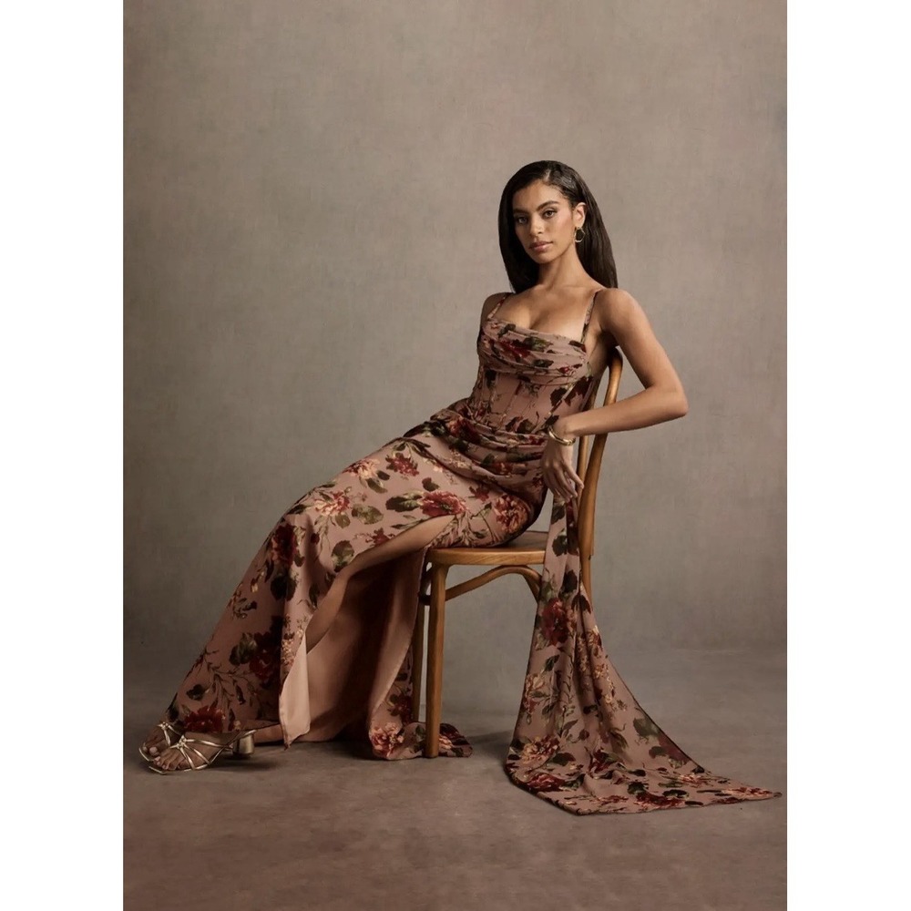 NWT Azazie Atelier Aurra Mauve Multi Maxi Dress Size US 6 Floral Cottagecore - Picture 3 of 11